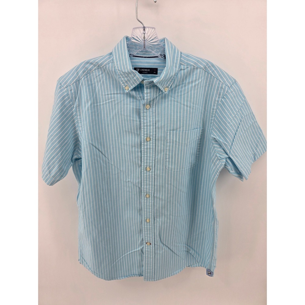 Cremieux Classics Mens Blue White Striped Oxford Short Sleeve Button Down Shirt